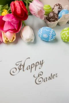 Easter background, top view with copy space 写真素材