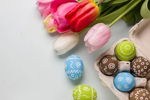 Easter background, top view with copy space Foto stock