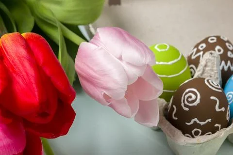 Easter background, top view with copy space Foto stock