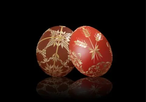 Easter Background with Two Easter Eggs on Black Stock Illustration