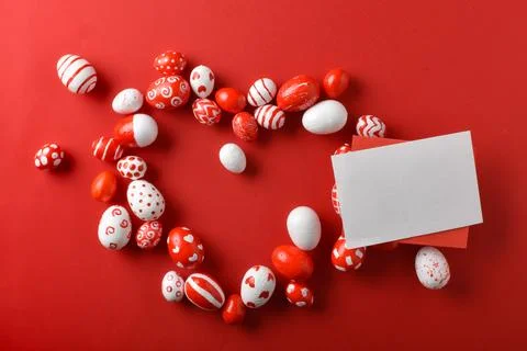 Easter backgrounds with a heart-shaped frame and a blank sheet layout of Easter Foto stock