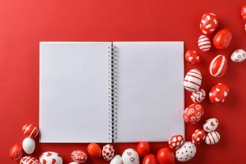 Easter backgrounds invitation layout with a blank sheet of Easter red and white Stock Photos