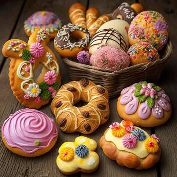 For Easter, baked buns decorated with icing and cream Stock Illustration