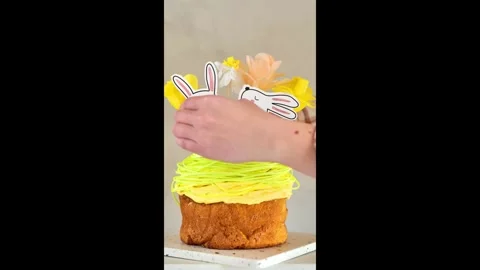Easter Baking with Paper Topiaries and Edible Sugar Grass.Vertical video. Stock Footage 302477489