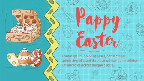 Easter banner 1 with text for greeting in style childrens Doodle Stock Illustration