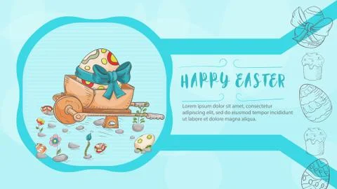 Easter banner 4 with text for greeting in style childrens Doodle Stock Illustration
