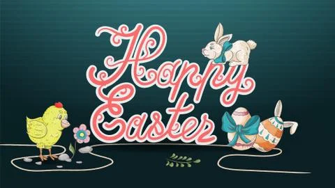 Easter banner 6 with text for greeting in style childrens Doodle Stock Illustration