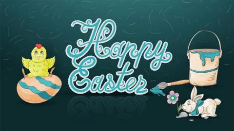 Easter banner 7 with text for greeting in style childrens Doodle Stock Illustration