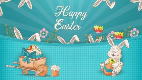 Easter banner 9 with text for greeting in style childrens Doodle Stock Illustration