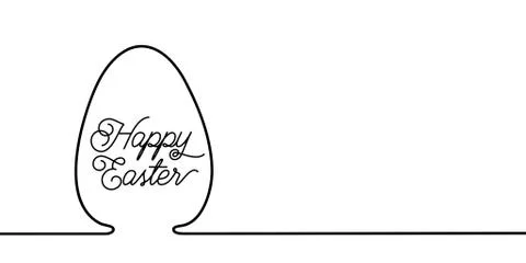 Easter banner background in simple one line style with abstract egg and greeting Stock Illustration