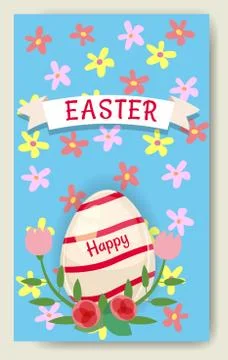 Easter banner background template with beautiful colorful spring flowers and egg 스톡 일러스트