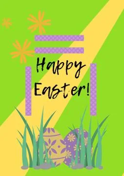 Easter banner background template with beautiful flowers and eggs. Stock Illustration