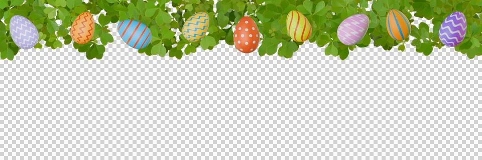 Easter banner border made of eggs and clover leaves. Illustrazione stock