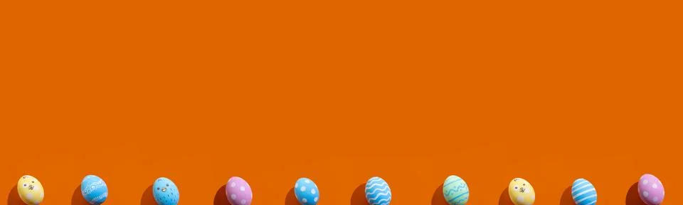 Easter banner festive pattern painted eggs orange 写真素材