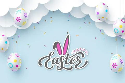 Easter banner with hanging eggs. Stock Illustration