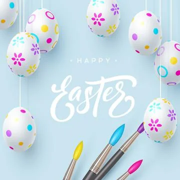 Easter banner with hanging eggs. Stock Illustration