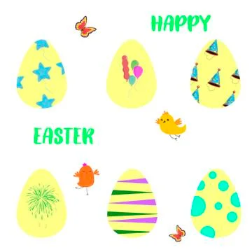 Easter banner template with painted hanging eggs Stock Illustration