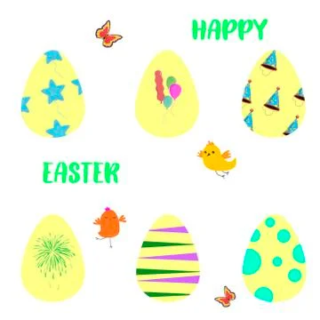 Easter banner template with painted hanging eggs Stock Illustration