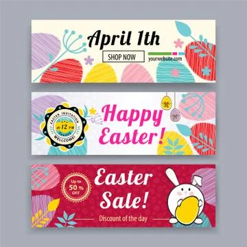 Easter banners with bunny, multicolored eggs. Easter blank Stock Illustration