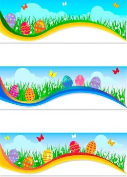 Easter banners with colorful Easter eggs Stock Illustration