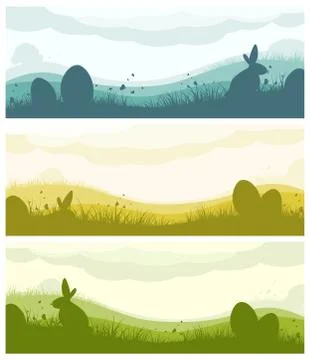 Easter banners with silhouettes Stock Illustration