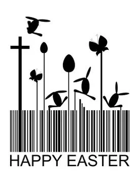 Easter bar code abstract with Christian cross, eggs, rabbits and butterflies Stock Illustration