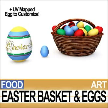 Easter Basket and Eggs 3D Model