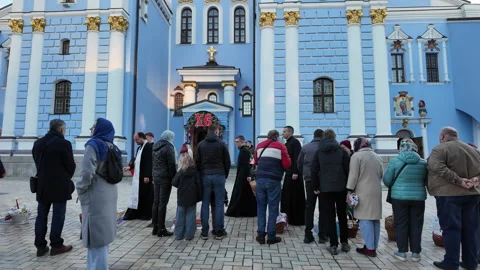 Easter Basket Blessing at St Michael Cathedral with Liturgical Chanting Stock Footage 307402862