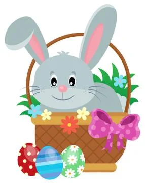 Easter basket with bunny theme - eps10 vector illustration. Stock Illustration