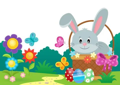 Easter basket with bunny theme - eps10 vector illustration. 스톡 일러스트