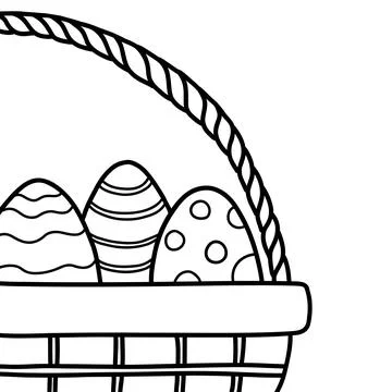 Easter basket with colored decorated eggs vector doodle illustration Illustrazione stock