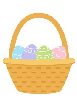 Easter basket with colored eggs on white background. Stock Illustration