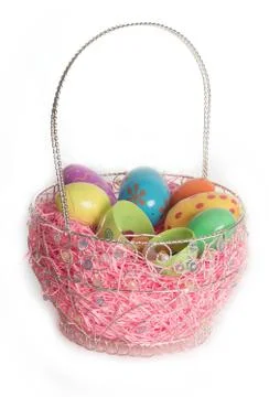 Easter Basket with Colorful Easter Eggs Foto stock