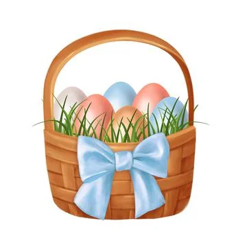 Easter basket with colorful eggs, isolated in white Illustrazione stock