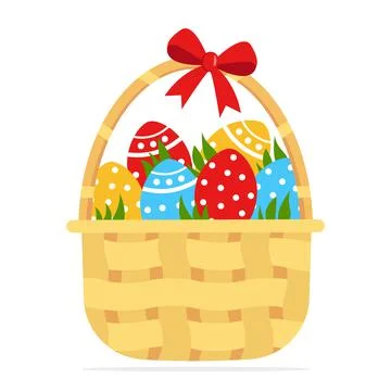 Easter basket with colorful eggs isolated on white Stock Illustration