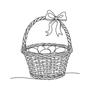 Easter Basket With Decorative Bow And Eggs Line Art Stock Illustration