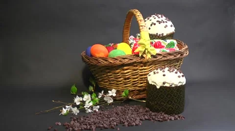 Easter basket . Easter cakes . Stock Footage 62260578