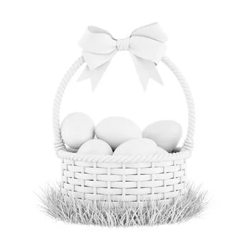 Easter Basket for Easter Eggs with  Bow in  Grass Filled with Easter Eggs i.. Stock Illustration