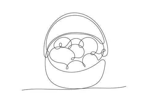 Easter Basket with Egg in one continuous line style. Minimalistic element f.. Stock Illustration