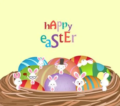 Easter with basket of eggs and bunny funny Stock Illustration