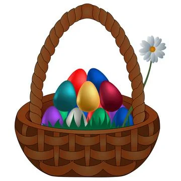 Easter basket with eggs. Chamomile design. Stock Illustration