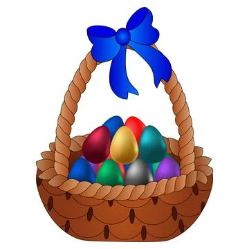 Easter basket with eggs. Colored vector illustration. Stock Illustration