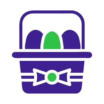 Easter Basket with Eggs. Gift Basket Icon. Spring Holiday. Stock Illustration