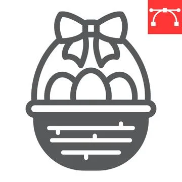 Easter basket with eggs glyph icon, Happy Easter and holiday, basket with easter Illustrazione stock