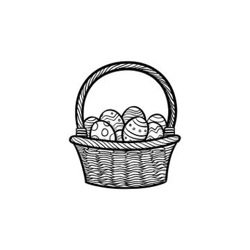 Easter basket with eggs head hand drawn outline doodle icon. Stock Illustration