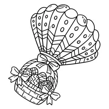 Easter Basket Of Eggs in Hot Air Balloon Isolated Stock Illustration