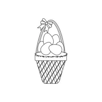 Easter Basket With Eggs outline Stock Illustration