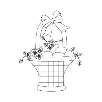 Easter Basket With Eggs outline Stock Illustration