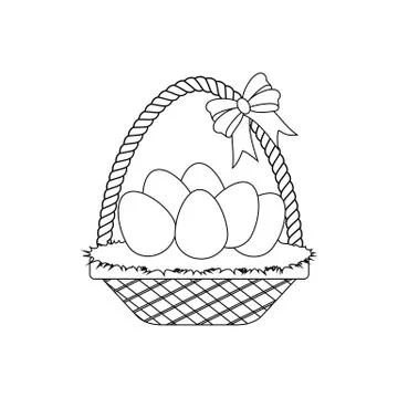 Easter Basket With Eggs outline Stock Illustration