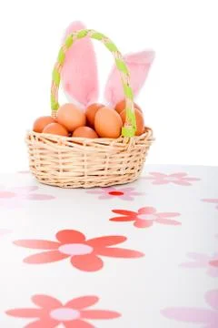 Easter basket with eggs Stock Photos